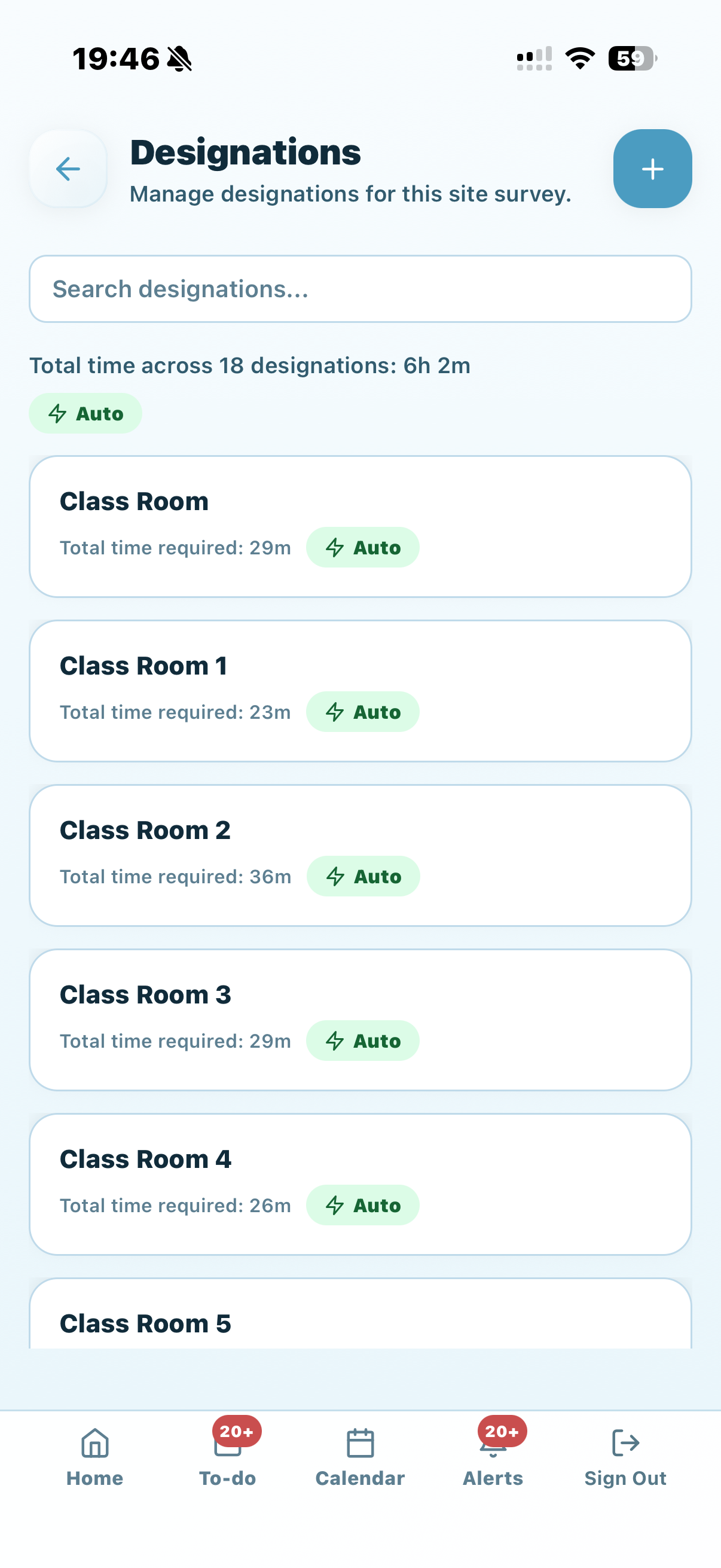 KleanFlo On the Move school survey designations with total time required