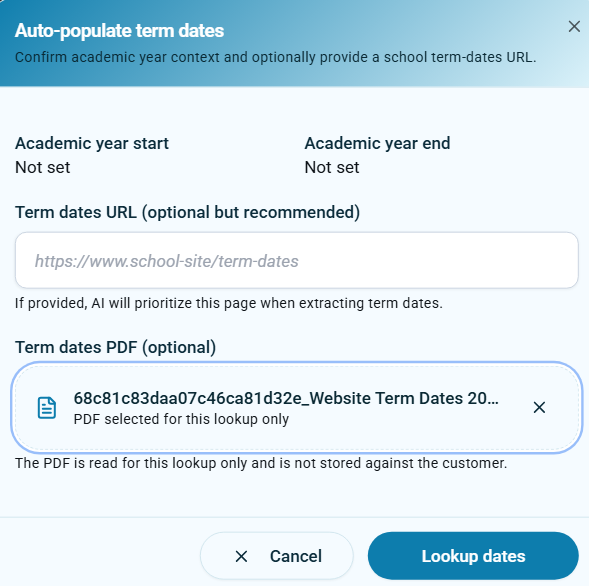 KleanFlo school term date import from a PDF