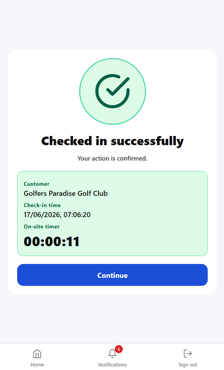 KleanFlo check-in screen for cleaning cover shift